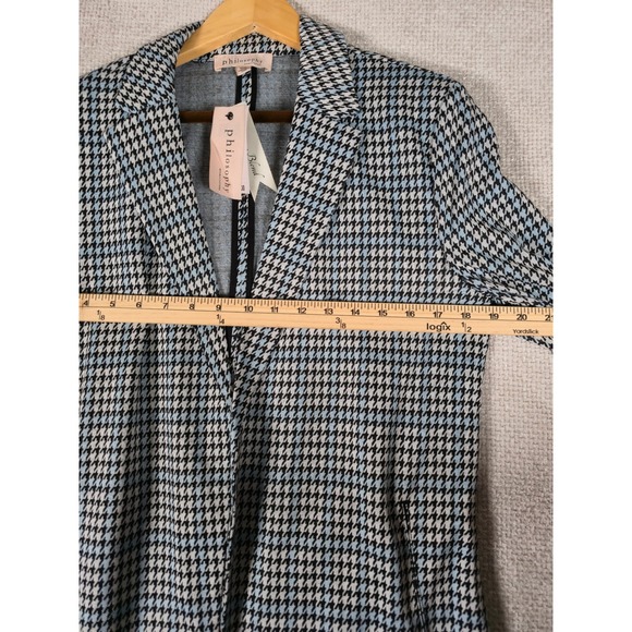 Philosophy Republic Clothing Womens Houndstooth Blazer Jacket L Black White Blue - Picture 8 of 10